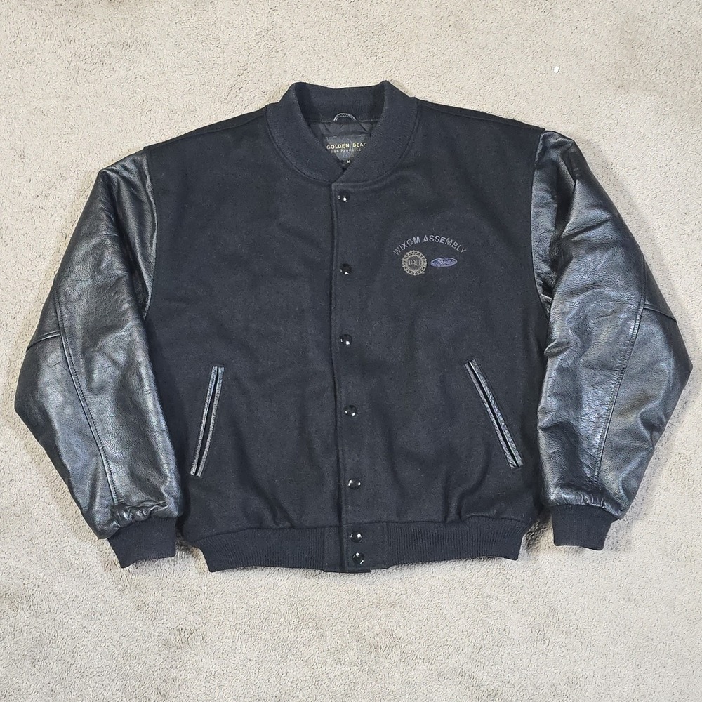 Vintage Golden Bear Ford Wixom Assembly UAW Wool Leather Varsity Jacket USA M